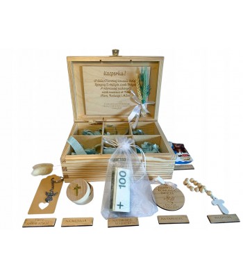 Pamiątka Pierwszej Komunii, personalizowane pudełko z przedmiotami